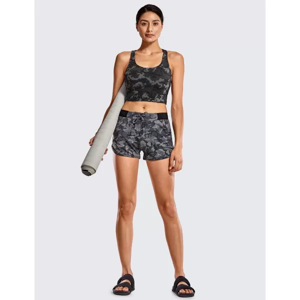 CRZ YOGA Womens Strappy Longline Sports Bras  Wirefree Padded Medium Impact Workout Crop Tank TopCamo Multi One