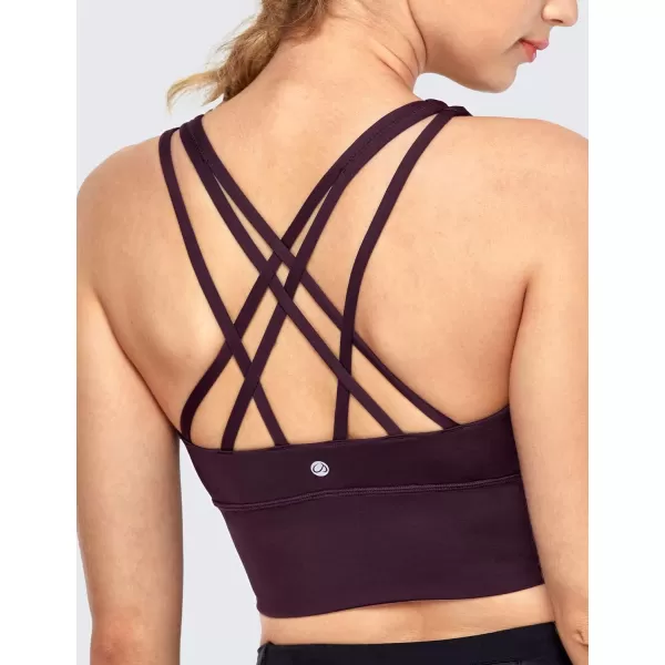 CRZ YOGA Womens Strappy Longline Sports Bras  Wirefree Padded Medium Impact Workout Crop Tank TopDark Violet