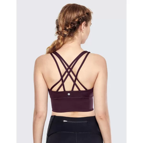 CRZ YOGA Womens Strappy Longline Sports Bras  Wirefree Padded Medium Impact Workout Crop Tank TopDark Violet