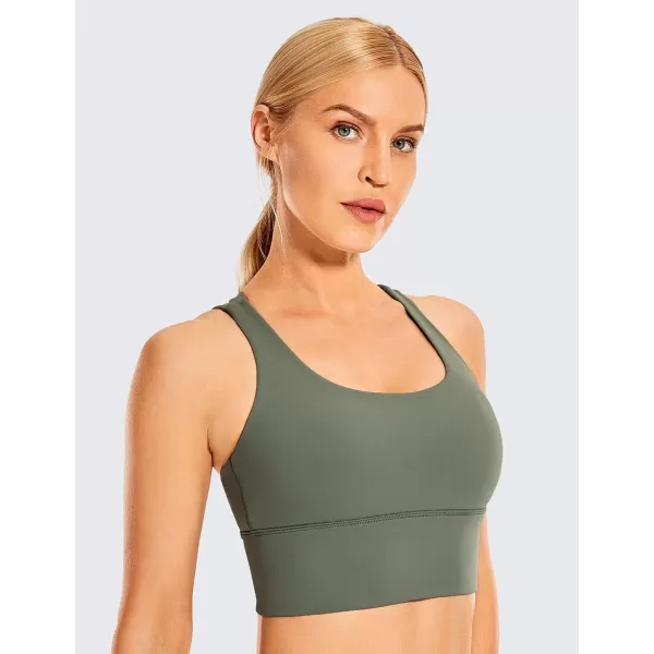 CRZ YOGA Womens Strappy Longline Sports Bras  Wirefree Padded Medium Impact Workout Crop Tank TopGrey Sage
