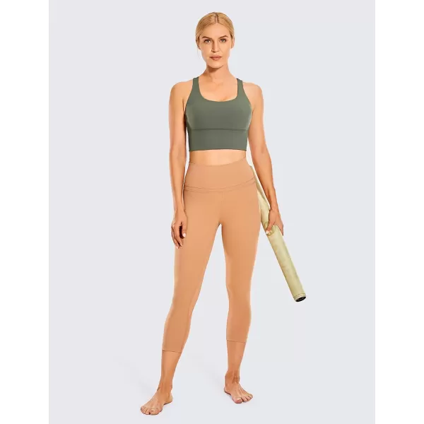CRZ YOGA Womens Strappy Longline Sports Bras  Wirefree Padded Medium Impact Workout Crop Tank TopGrey Sage