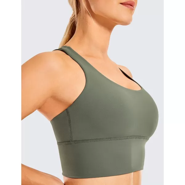 CRZ YOGA Womens Strappy Longline Sports Bras  Wirefree Padded Medium Impact Workout Crop Tank TopGrey Sage