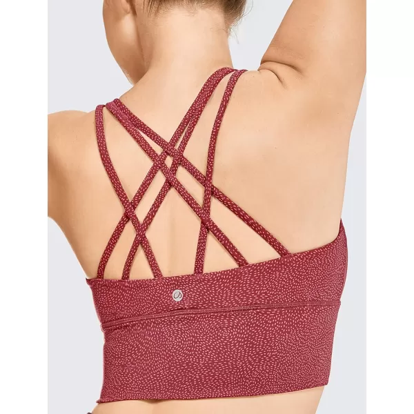 CRZ YOGA Womens Strappy Longline Sports Bras  Wirefree Padded Medium Impact Workout Crop Tank TopImpression Red