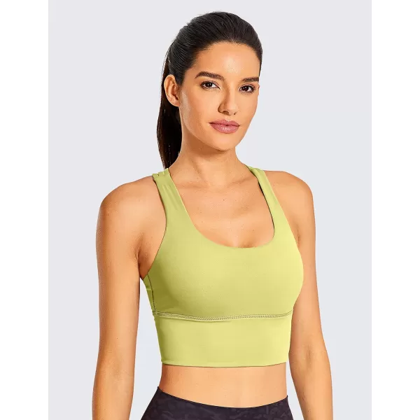 CRZ YOGA Womens Strappy Longline Sports Bras  Wirefree Padded Medium Impact Workout Crop Tank TopLemon Vibe