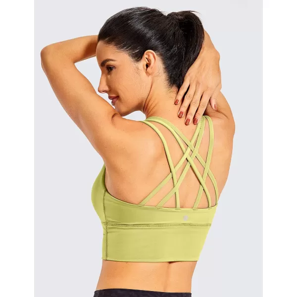 CRZ YOGA Womens Strappy Longline Sports Bras  Wirefree Padded Medium Impact Workout Crop Tank TopLemon Vibe