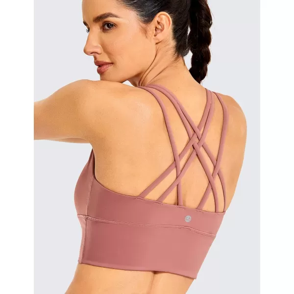 CRZ YOGA Womens Strappy Longline Sports Bras  Wirefree Padded Medium Impact Workout Crop Tank TopLight Reddish Brown