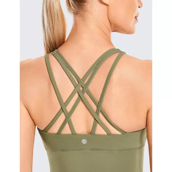 CRZ YOGA Womens Strappy Longline Sports Bras  Wirefree Padded Medium Impact Workout Crop Tank TopMoss Green