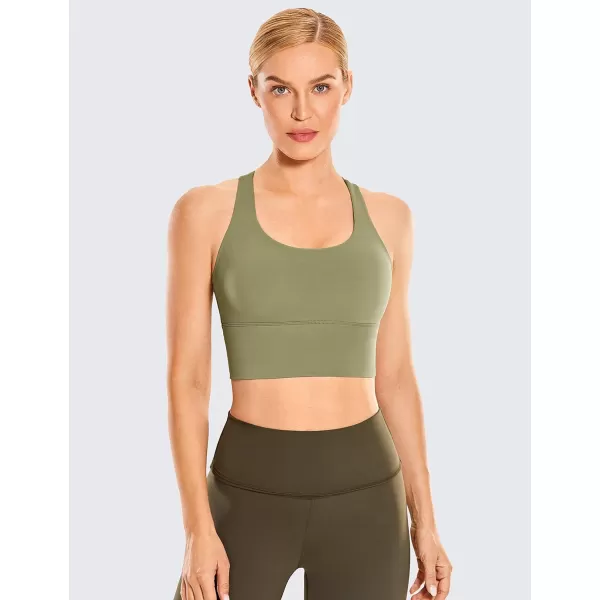 CRZ YOGA Womens Strappy Longline Sports Bras  Wirefree Padded Medium Impact Workout Crop Tank TopMoss Green