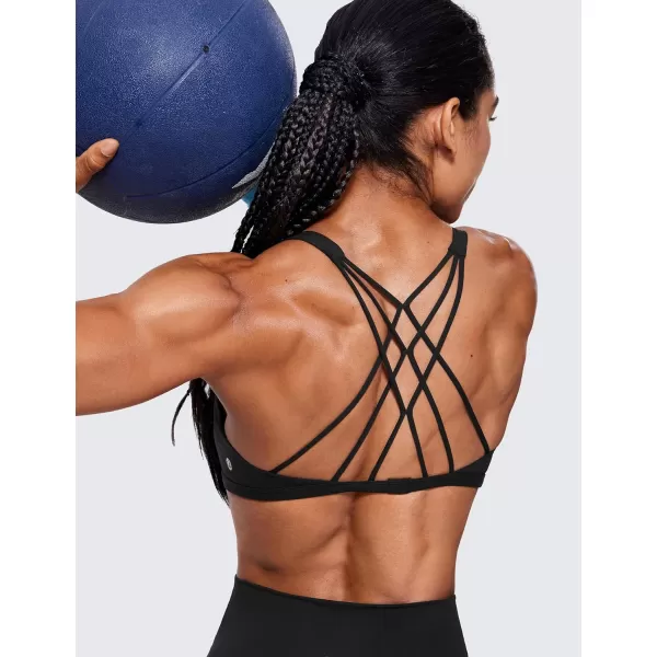 CRZ YOGA Womens Strappy Sports Bra  Criss Cross Back Padded Medium Support Wireless Bra Sexy Workout Yoga BraBlack