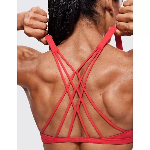 CRZ YOGA Womens Strappy Sports Bra  Criss Cross Back Padded Medium Support Wireless Bra Sexy Workout Yoga BraCrimson