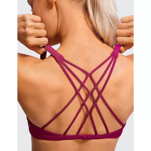 CRZ YOGA Womens Strappy Sports Bra  Criss Cross Back Padded Medium Support Wireless Bra Sexy Workout Yoga BraMagenta Purple