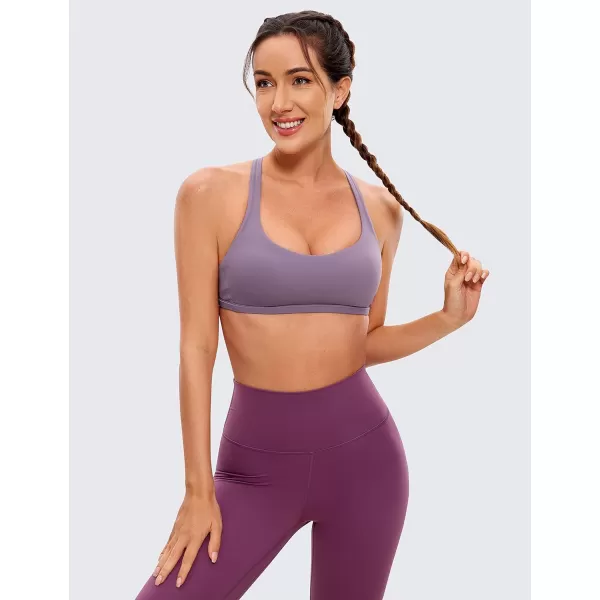 CRZ YOGA Womens Strappy Sports Bra  Criss Cross Back Padded Medium Support Wireless Bra Sexy Workout Yoga BraMatt Purple