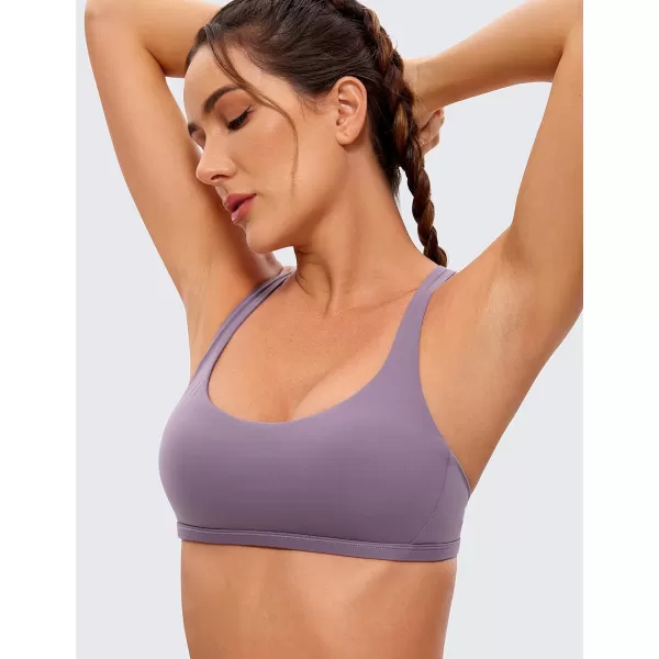 CRZ YOGA Womens Strappy Sports Bra  Criss Cross Back Padded Medium Support Wireless Bra Sexy Workout Yoga BraMatt Purple