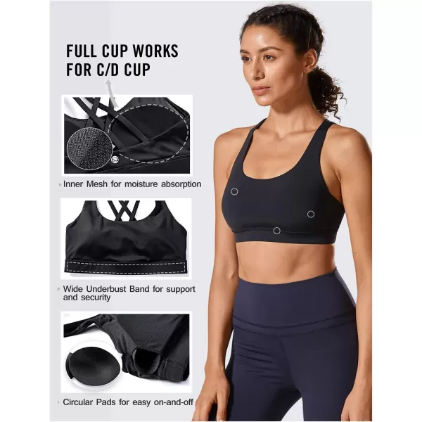 CRZ YOGA Womens Strappy Sports Bras Fitness Workout Padded Yoga Bra Criss Cross BackBlack