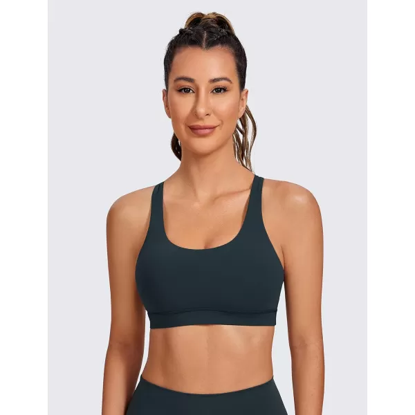 CRZ YOGA Womens Strappy Sports Bras Fitness Workout Padded Yoga Bra Criss Cross BackDark Green