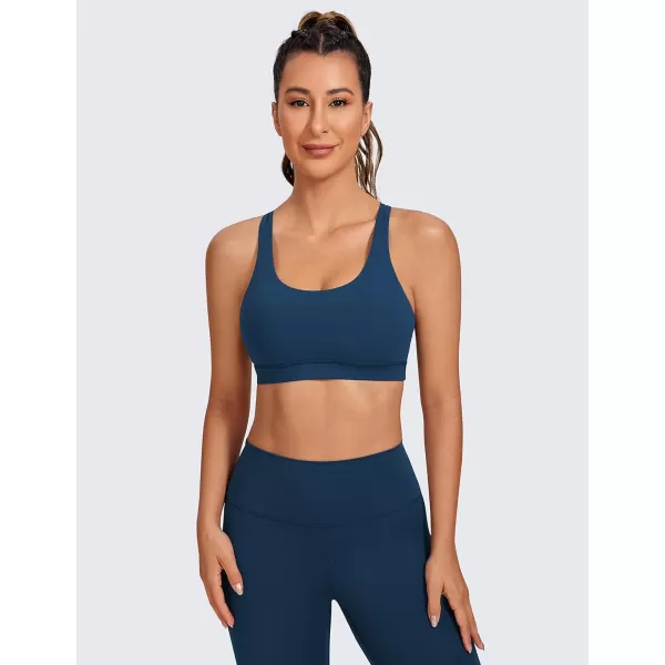 CRZ YOGA Womens Strappy Sports Bras Fitness Workout Padded Yoga Bra Criss Cross BackFrench Navy