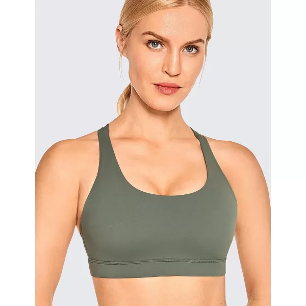 CRZ YOGA Womens Strappy Sports Bras Fitness Workout Padded Yoga Bra Criss Cross BackGrey Sage