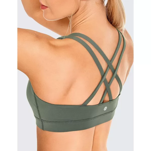 CRZ YOGA Womens Strappy Sports Bras Fitness Workout Padded Yoga Bra Criss Cross BackGrey Sage