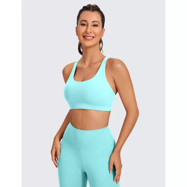 CRZ YOGA Womens Strappy Sports Bras Fitness Workout Padded Yoga Bra Criss Cross BackHydra Blue