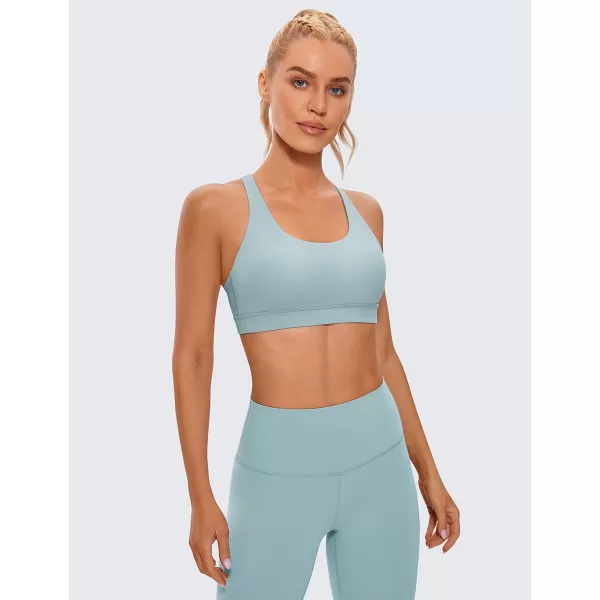 CRZ YOGA Womens Strappy Sports Bras Fitness Workout Padded Yoga Bra Criss Cross BackLight Grayish Blue