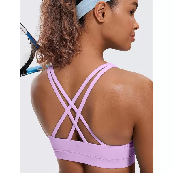 CRZ YOGA Womens Strappy Sports Bras Fitness Workout Padded Yoga Bra Criss Cross BackLilac