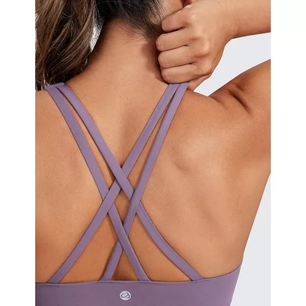 CRZ YOGA Womens Strappy Sports Bras Fitness Workout Padded Yoga Bra Criss Cross BackMatt Purple