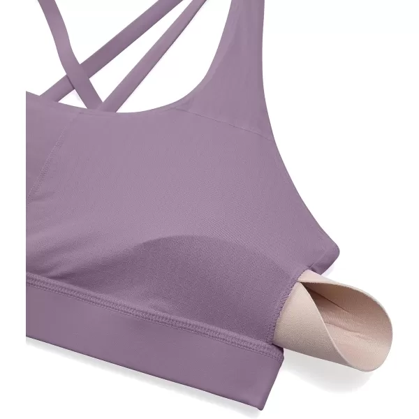 CRZ YOGA Womens Strappy Sports Bras Fitness Workout Padded Yoga Bra Criss Cross BackMatt Purple