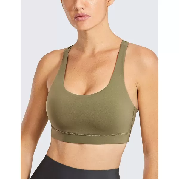 CRZ YOGA Womens Strappy Sports Bras Fitness Workout Padded Yoga Bra Criss Cross BackMoss Green