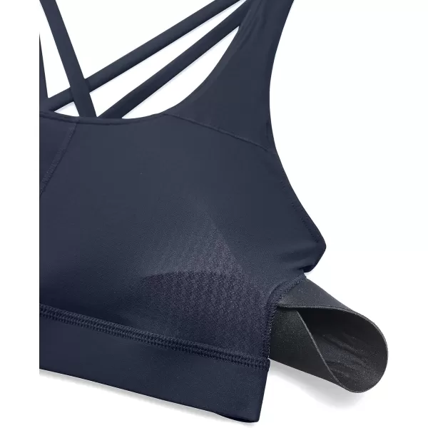 CRZ YOGA Womens Strappy Sports Bras Fitness Workout Padded Yoga Bra Criss Cross BackNavy