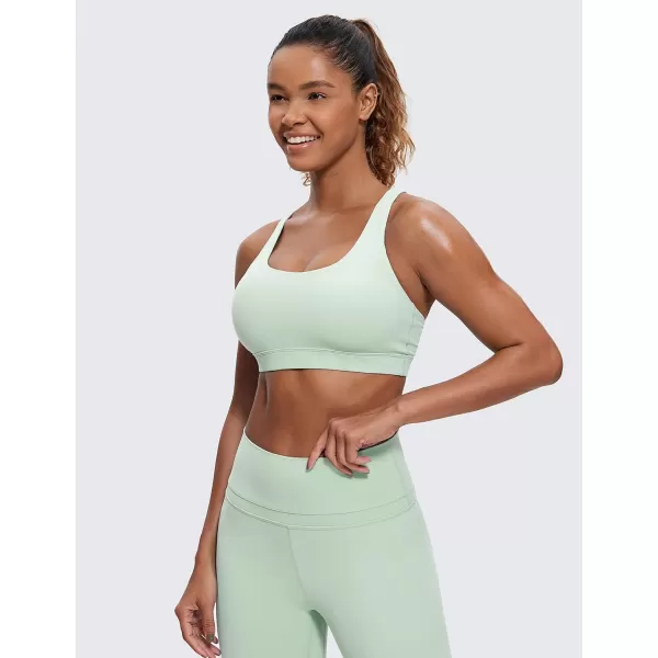 CRZ YOGA Womens Strappy Sports Bras Fitness Workout Padded Yoga Bra Criss Cross BackPale Straw Green