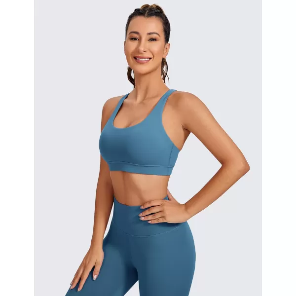 CRZ YOGA Womens Strappy Sports Bras Fitness Workout Padded Yoga Bra Criss Cross BackPetrol Blue