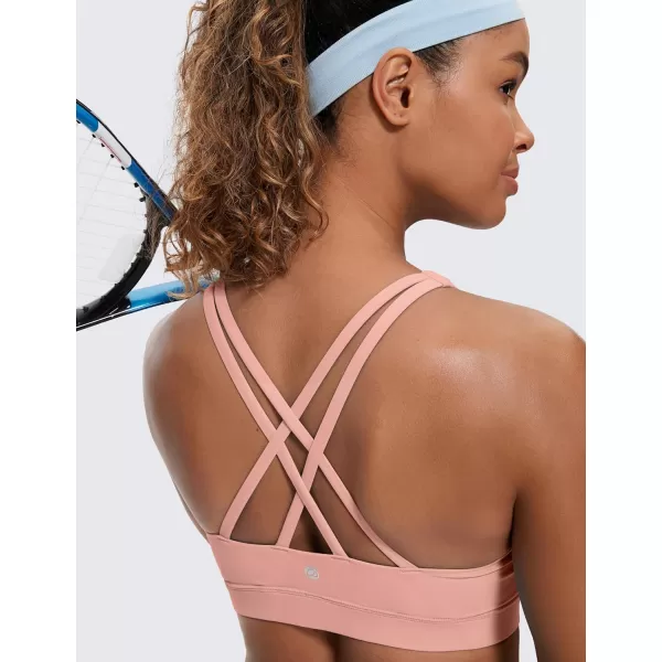 CRZ YOGA Womens Strappy Sports Bras Fitness Workout Padded Yoga Bra Criss Cross BackPuff Pink