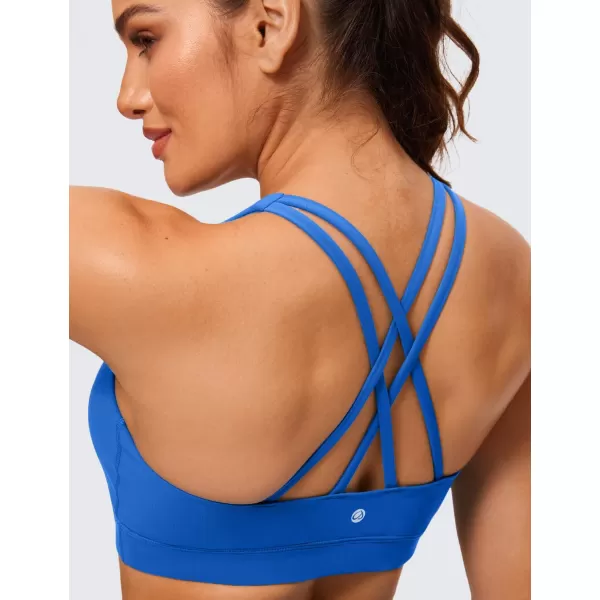 CRZ YOGA Womens Strappy Sports Bras Fitness Workout Padded Yoga Bra Criss Cross BackSparkle Blue