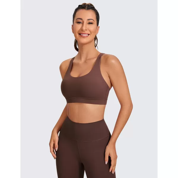 CRZ YOGA Womens Strappy Sports Bras Fitness Workout Padded Yoga Bra Criss Cross BackTaupe