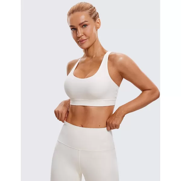 CRZ YOGA Womens Strappy Sports Bras Fitness Workout Padded Yoga Bra Criss Cross BackWhite Apricot