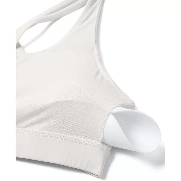 CRZ YOGA Womens Strappy Sports Bras Fitness Workout Padded Yoga Bra Criss Cross BackWhite Apricot