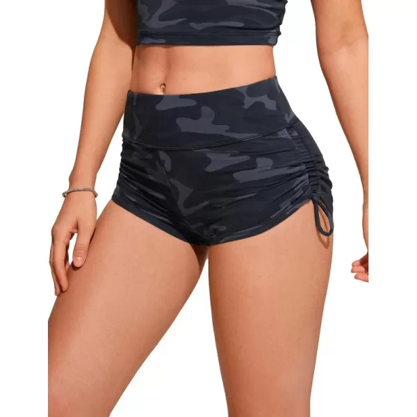 CRZ YOGA Womens Swim Shorts  High Waisted Bathing Suit Bottoms Adjustable Ruched Side Board Shorts Swimsuit Boy ShortsJungle Camouflage Gray