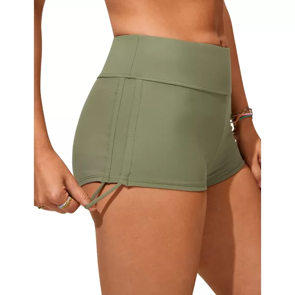 CRZ YOGA Womens Swim Shorts  High Waisted Bathing Suit Bottoms Adjustable Ruched Side Board Shorts Swimsuit Boy ShortsMoss Green