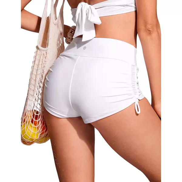 CRZ YOGA Womens Swim Shorts  High Waisted Bathing Suit Bottoms Adjustable Ruched Side Board Shorts Swimsuit Boy ShortsWhite