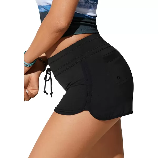 CRZ YOGA Womens Swim Shorts 3  Quick Dry Beach Board Shorts Dolphin Swimwear Bathing Shorts Swim Bottoms with Mesh LinerBlack