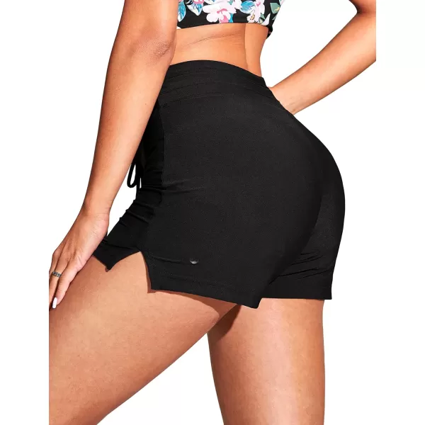 CRZ YOGA Womens Swim Shorts 4  High Waisted Board Shorts Zipper Pocket Bathing Swimwear Shorts Side Split with Mesh LinerBlack