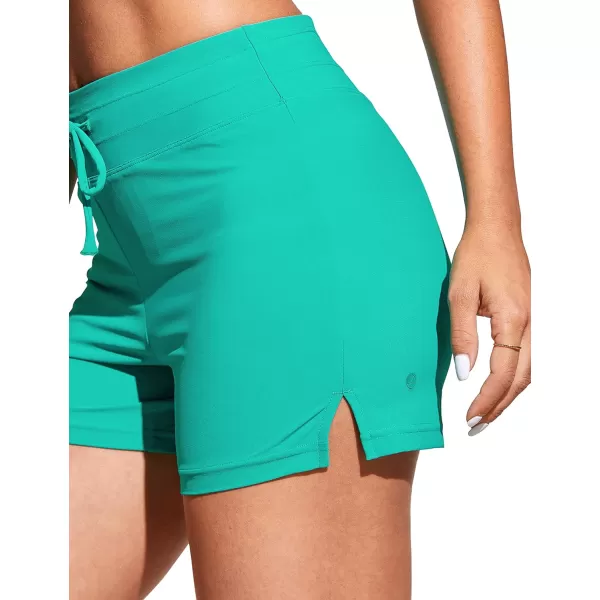 CRZ YOGA Womens Swim Shorts 4  High Waisted Board Shorts Zipper Pocket Bathing Swimwear Shorts Side Split with Mesh LinerBlarney Green