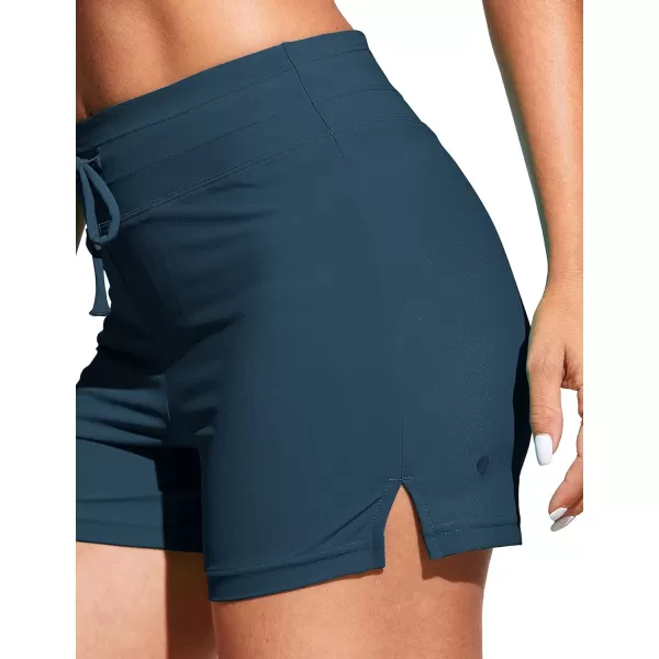 CRZ YOGA Womens Swim Shorts 4  High Waisted Board Shorts Zipper Pocket Bathing Swimwear Shorts Side Split with Mesh LinerInsignia Blue