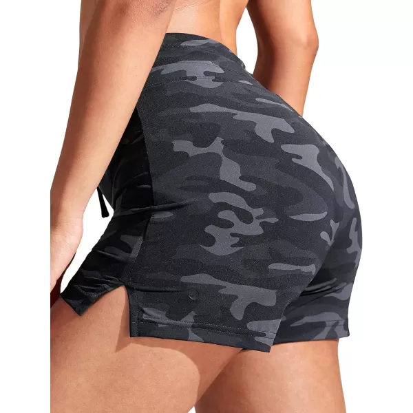 CRZ YOGA Womens Swim Shorts 4  High Waisted Board Shorts Zipper Pocket Bathing Swimwear Shorts Side Split with Mesh LinerJungle Camouflage Gray