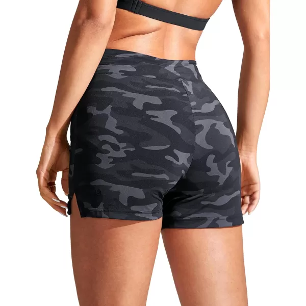 CRZ YOGA Womens Swim Shorts 4  High Waisted Board Shorts Zipper Pocket Bathing Swimwear Shorts Side Split with Mesh LinerJungle Camouflage Gray