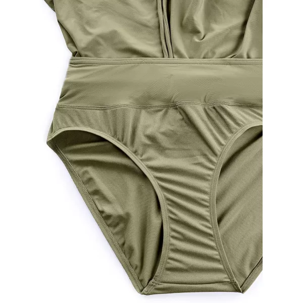 CRZ YOGA Womens Swim Shorts 4  High Waisted Board Shorts Zipper Pocket Bathing Swimwear Shorts Side Split with Mesh LinerMoss Green