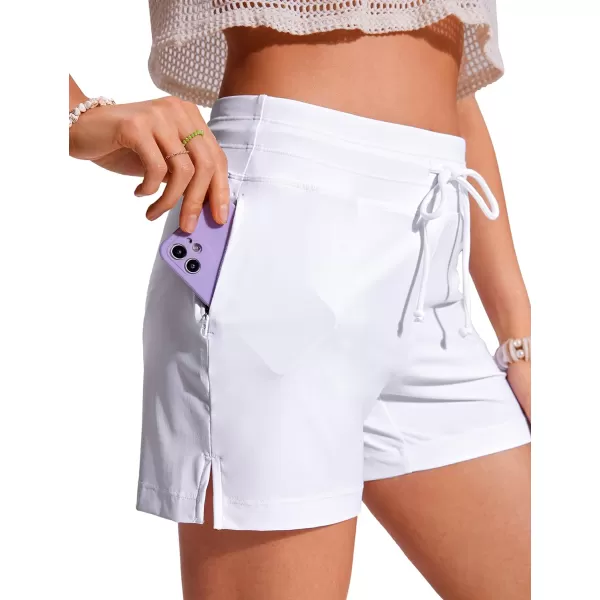 CRZ YOGA Womens Swim Shorts 4  High Waisted Board Shorts Zipper Pocket Bathing Swimwear Shorts Side Split with Mesh LinerWhite