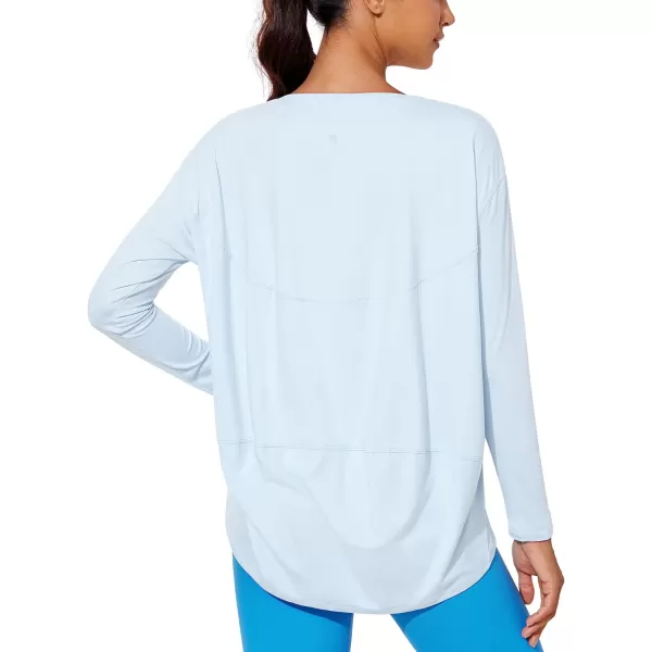 CRZ YOGA Womens UPF 50 Lightweight Long Sleeve Workout Shirts Sun Protection Loose Quick Dry Hiking Tops Outdoor FishingBlue Linen