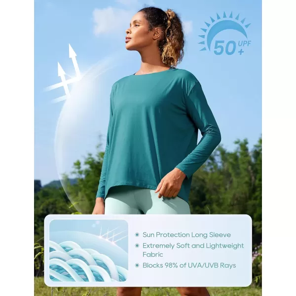 CRZ YOGA Womens UPF 50 Lightweight Long Sleeve Workout Shirts Sun Protection Loose Quick Dry Hiking Tops Outdoor FishingGreen Jade