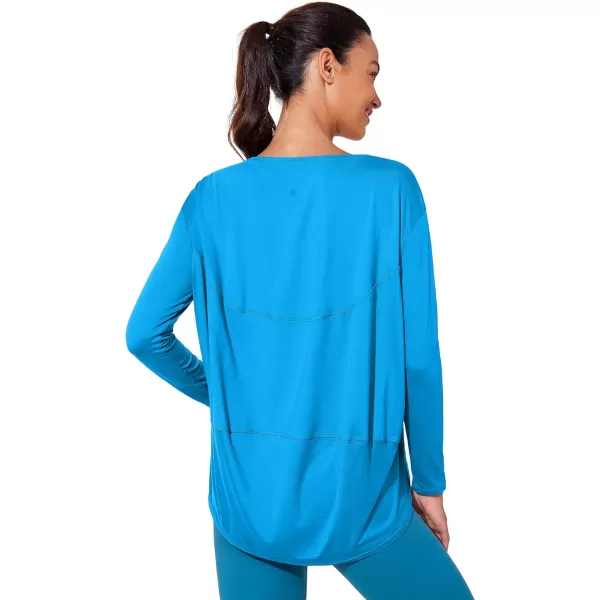 CRZ YOGA Womens UPF 50 Lightweight Long Sleeve Workout Shirts Sun Protection Loose Quick Dry Hiking Tops Outdoor FishingPoolside Blue